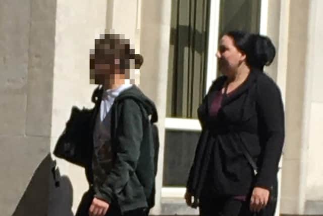 Elizabeth Foster outside Portsmouth Magistrates' Court after being spared jail for assaulting emergency workers at Queen Alexandra Hospital