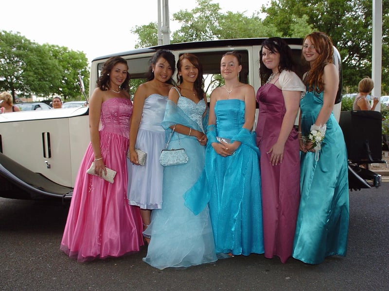 Katherine Robinson (16), Susan Tran (16), Clare Partridge (16), Naomi Brennan (15), Lauren Harris (16), and Kayleigh Travers (16) at St Edmund's Catholic School's prom at The Marriott Hotel in Portsmouth in July 2006. Picture: (062937-76)