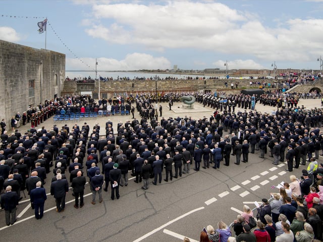 Hundreds of veterans packed into Broad Street, Old Portsmouth, to join Portsmouth service commemorating the 40th anniversary of the Falklands War