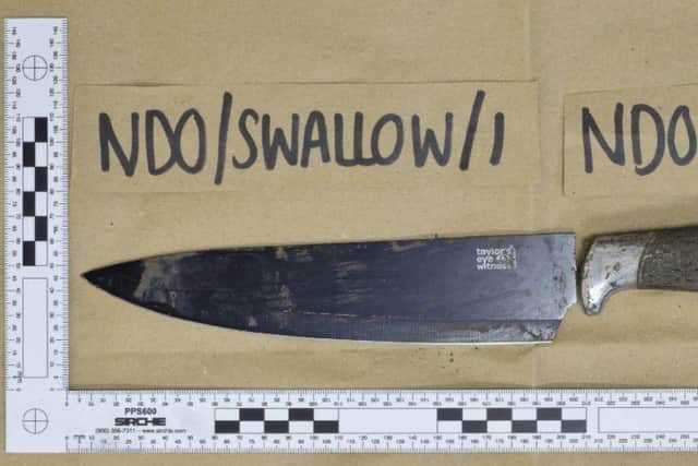 The knife allegedly used by Kevin Batchelor to kill George Allison which was recovered from a storm drain. Pic: Hants police.