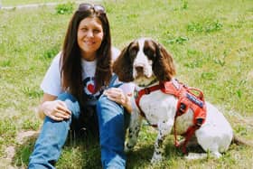 Kerry Snuggs, founder of Acts of Kindness, has been awarded the British Empire Medal (BEM) for voluntary and charitable services to vulnerable people during Covid-19. Pictured here with her service dog Bert
