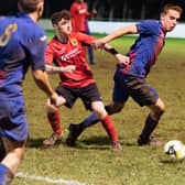 Tom Cain, right, struck twice for US Portsmouth. Picture: Duncan Shepherd