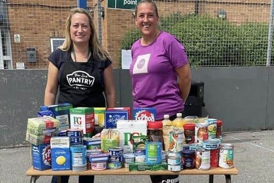 St Margaret’s Community Church Pantry Lauren Broughton, left, and Netball in the Community’s Debbie Laycock