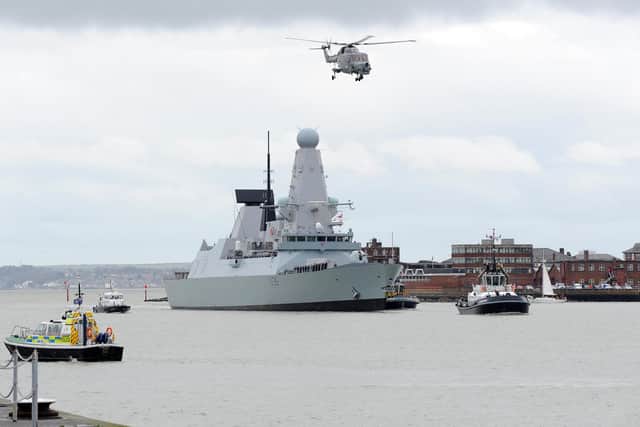 HMS Defender in Portsmouth. Picture: Sarah Standing (143541-8622)