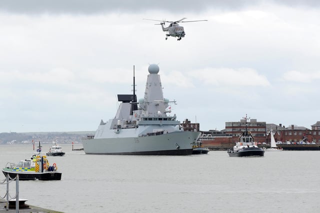 HMS Defender in Portsmouth. Picture: Sarah Standing (143541-8622)