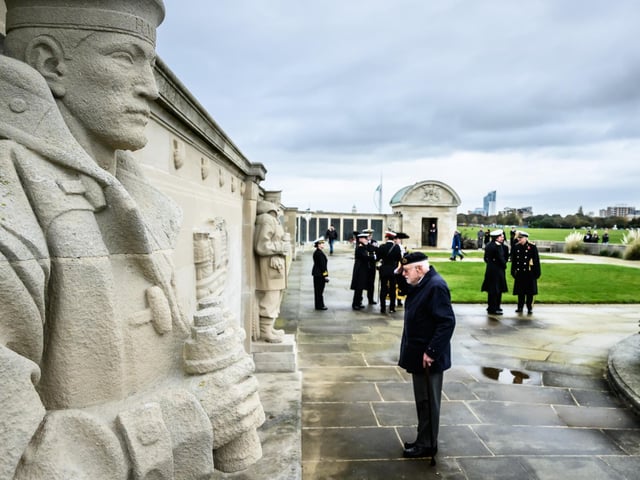 A veteran salutes fallen comrades during the Remembrance Sunday service at Southsea Naval War Memorial

Picture: Keith Woodland