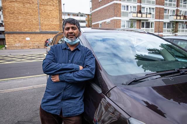 Mahbub Chowdhury with his taxi in Somers Town 
Picture: Habibur Rahman