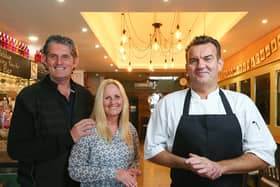 Steve Neilson is the new chef at Sherlock's Bar, Southsea. He is pictured with owners Richard and Debbie Peckham.
Picture: Chris Moorhouse