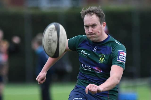 US Portsmouth's Lewis Murray fires over another conversion against Fawley. Picture: Neil Marshall
