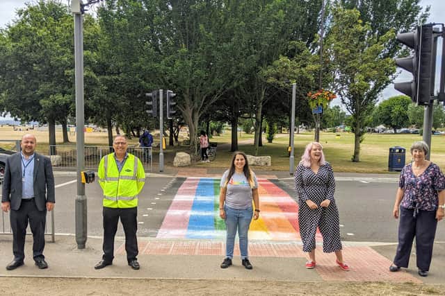 A colourful rainbow crossing has been created on Duisburg Way by Portsmouth City Council to celebrate the city's LGTBQ+ community.