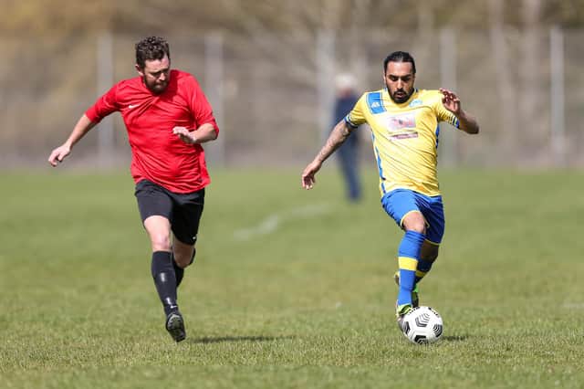 Jagjit Singh, right, netted for Meon Milton in their HPL curtain-raiser against Upham.
Picture: Chris Moorhouse
