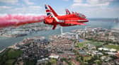 The Red Arrows performing a fly-past during the UK's national commemorative event for the 80th anniversary of D-Day on Southsea Common. Photo: Cpl Phil Dye/MoD/Crown Copyright/PA Wire