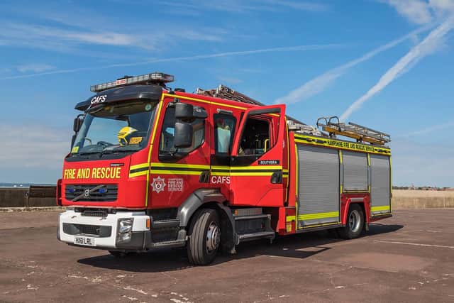 A pump and crew from the Hampshire and Isle of Wight Fire and Rescue Service. Picture: Mike Cooter (080621)