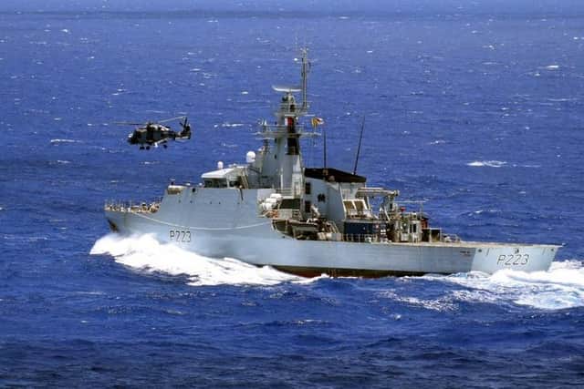 HMS Medway pictured in the Caribbean as a Merlin helicopter lands on the ship for the first time. Photo: Royal Navy