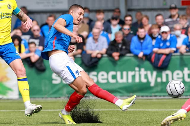 Gassan Ahadme in action for Pompey against the Hawks. Picture: Paul Collins