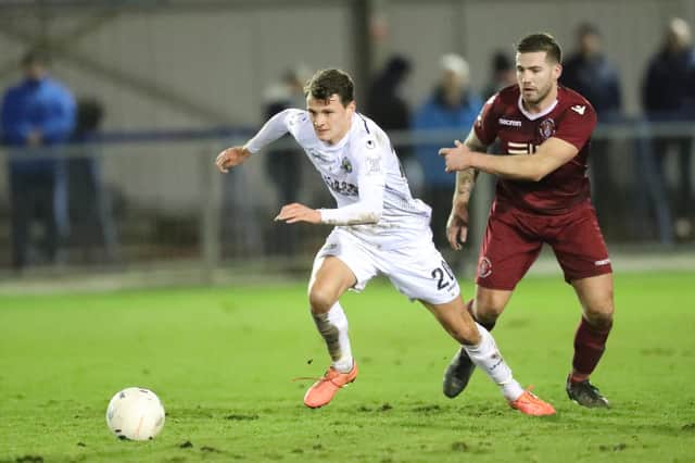 Alfie Rutherford in action for Hawks against Slough Town in November 2019. Photo by Dave Haines.