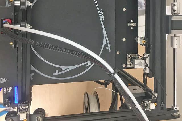 3D printer set up to make a headpiece for coronavirus shield being made by Lee-on-the-Solent tech firm FliteTrak