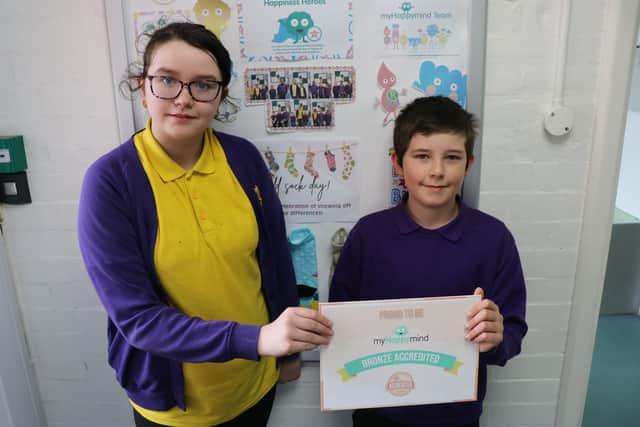 Skyla and Taylor, year 6 pupils and Youth Mental Health Ambassadors at Penbridge Junior School.