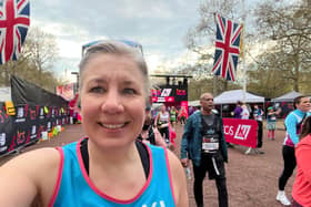 Nicola Crowson running in the London Marathon for Sarcoma UK