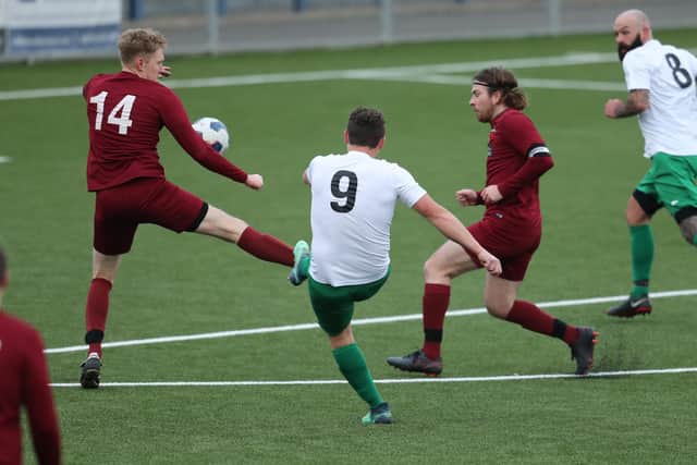 Harry Potter (9) fires his third goal against Strawberry. Picture: Picture: Dave Haines.