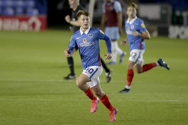 Alfie Stanley made his Pompey debut in  November 2020 against West Ham under-21s, yet was released at the season's end. Picture: Robin Jones/Getty Images