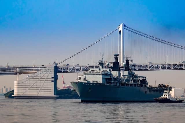 Pictured is HMS Albion arriving at Tokyo during Amphibious Task Group 18. Photo: Royal Navy