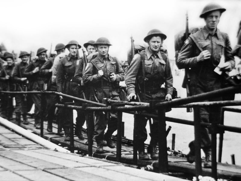 British troops embarking at Southsea before a landing craft.