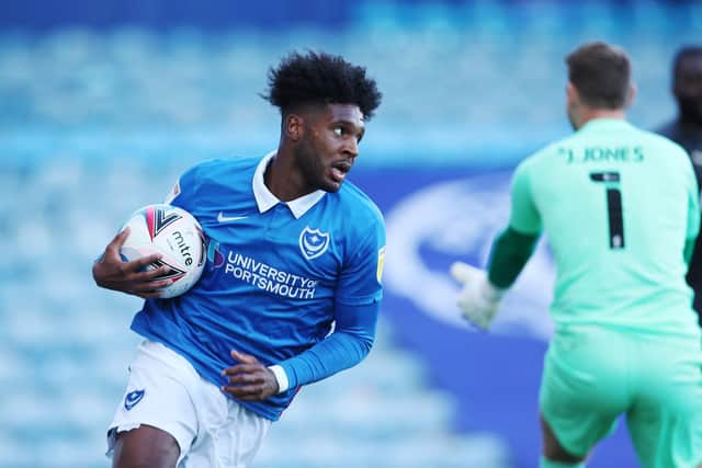 Ellis Harrison netted Pompey's first League One goal of the season after coming on as substitute against Wigan. Picture: Joe Pepler