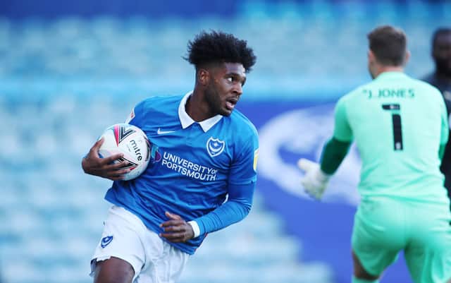 Ellis Harrison netted Pompey's first League One goal of the season after coming on as substitute against Wigan. Picture: Joe Pepler