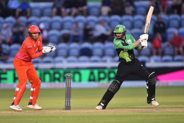 James Vince on his way to a top score of 40 for Southern Brave against the Welsh Fire. Photo by Nathan Stirk/Getty Images.