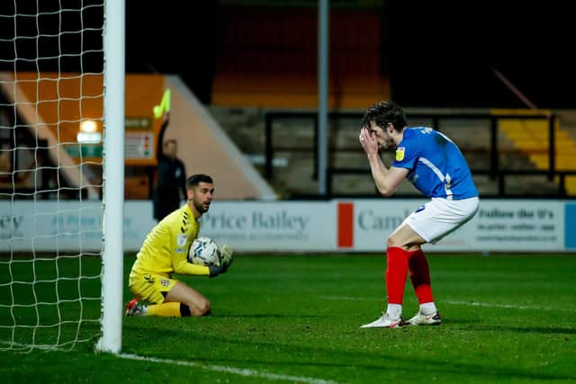 John Marquis couldn't draw Pompey level at Cambridge in the EFL Trophy.  Picture: Simon Davies/ProSportsImages