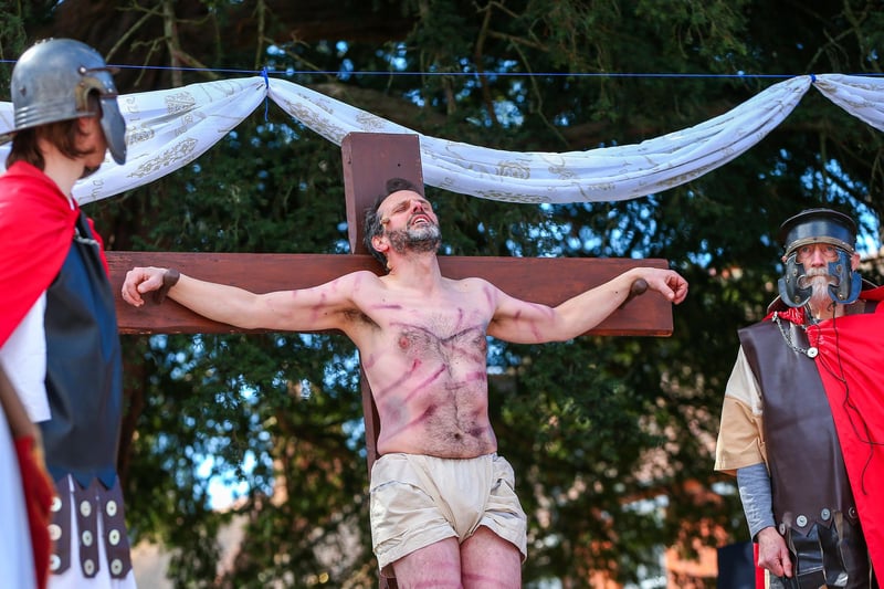 Jesus' death upon a cross. The Havant Passion, West Street, Havant
Picture: Chris  Moorhouse (300324-19)