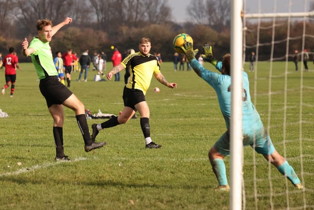 The Fratton Trades Reserves keeper makes a save. Picture by Kevin Shipp