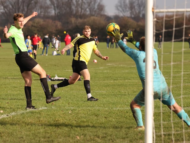 The Fratton Trades Reserves keeper makes a save. Picture by Kevin Shipp