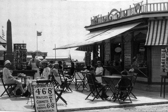 Ice creams for less than a shilling. There was a time when a cornet cost 1d and a wafer 2d. Clarence Esplanade, Southsea, before the Second World War.