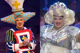 Michael Neilson as Nurse Nelly in New Theatre Royal's Sleeping Beauty (left) and Jack Edwards as The Fairy Godmother in The Kings Theatre's Cinderella
