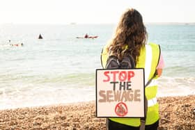 A protestor makes their views known about sewage discharges
Picture: Keith Woodland (081021-50)