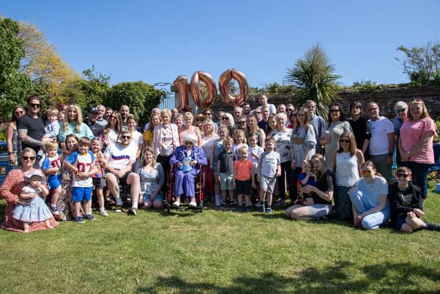 Portsmouth resident Dorothy Crook marked her 100th Birthday on Sunday afternoon with a huge family gathering at Canoe Lake in Southsea.



Pictured - Dorothy Crook, 100, with her extended family.



Pictures by Alex Shute