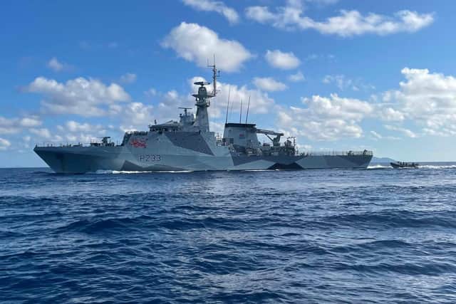 UK military personnel joined Indo-Pacific allies for the first of two major exercises this year off the coast of Malaysia. Pictured is HMS Tamar.