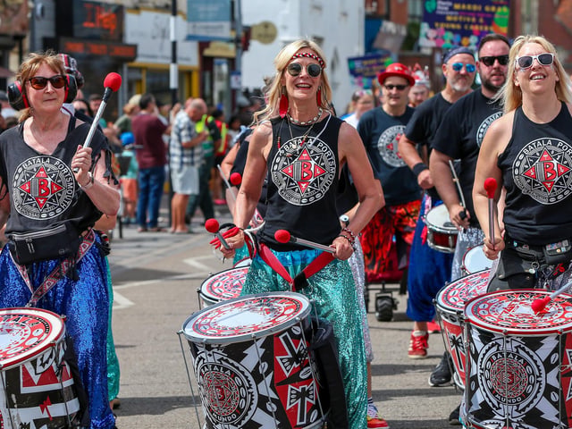 Batala. Ports Fest mardi gras parade, Albert Road, Southsea
Picture: Chris Moorhouse (290624-263)