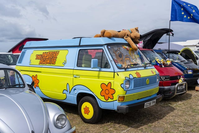 A VW van in the style of the Scooby Doo mystery machine at The Beach Dubbin' Volkswagen fiesta on Southsea Common today (August 4).