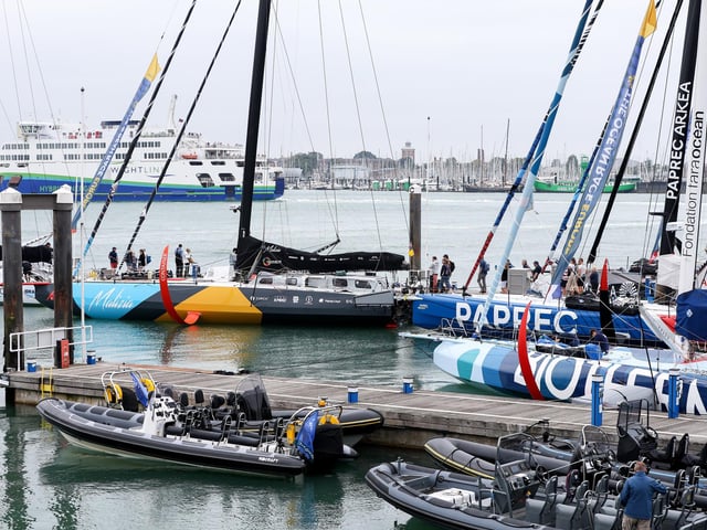 The IMOCA class boats moored ahead of the next stage of the Ocean Race. Picture: Chris Moorhouse (160825-20)