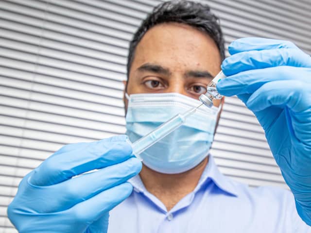 Krishan Patel with the Covid vaccine at Goldchem pharmacy, Southsea on 16 July 2021

Picture: Habibur Rahman