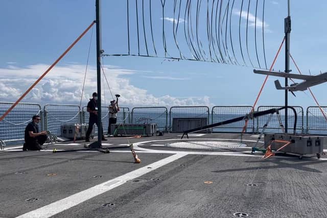 A Puma drone is launched from a ship during the two-week Nato drill at sea, which saw autonomous technology from across the alliance being put to the test. Photo: Royal Navy