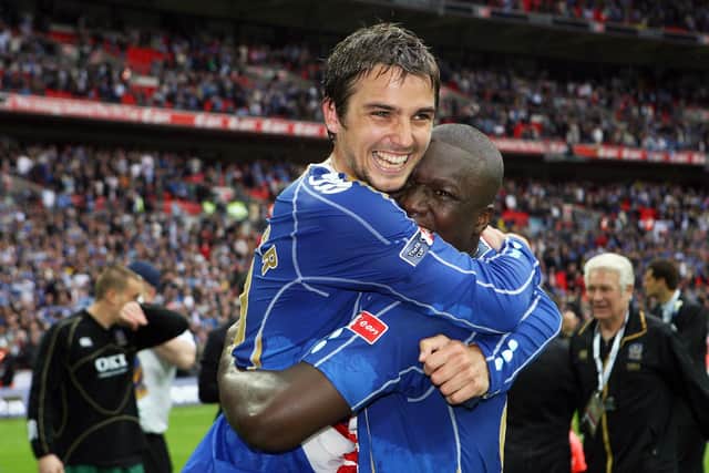 Niko Kranjcar, pictured celebrating with Papa Bouba Diop, credits winning the FA Cup with Pompey in May 2008 as the best moment of his club career. Picture: Joe Pepler