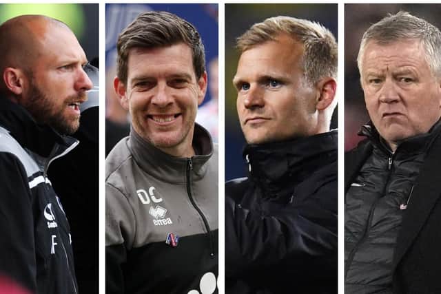Pompey boss contenders, from left, Ian Foster, Darrell Clarke, Liam Manning and Chris Wilder.