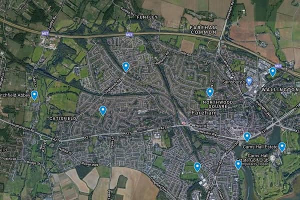 A map showing 9 of the best walking routes and beauty spots on the doorstep of Fareham residents. Source: Google Maps