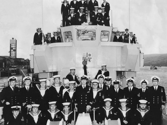 HMS Bronington with her Commanding Officer (HRH Prince Charles/King Charles III) in 1976