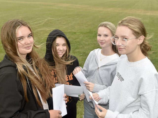 Pupils from King's Academy Brune Park in Gosport, picked up their GCSE results on Thursday, August 22, 2024.
Pictured is: (l-r) Phoebie Hull (16), Olivia Cross (16), Maizie Williams (16) and Charlotte Farquhar (16).
Picture: Sarah Standing (220824-9284)