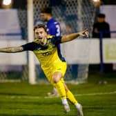 Former Portsmouth midfielder Charlie Bell celebrates his goal last night in the Wessex League derby win at Baffins. Picture by Dave Bodymore
